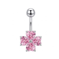 Nouveau piercing de nombril unisexe en acier inoxydable rose avec zircon rose en forme de cœur et trèfle à quatre feuilles, idéal pour un cadeau de mariage