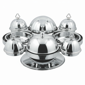 Nuevo Diseño de Restaurante, Catering de Lujo, Plato Giratorio Inteligente Redondo de Acero Inoxidable 8 en 1 con Ollas para Salsas, Juego de Buffet Giratorio - Product Image 1
