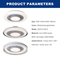 Ventilateur de plafond moderne avec lumière LED, télécommande, profil bas, montage encastré, moteur silencieux pour chambre à coucher, salon, hôtel, restaurant