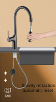 Robinet d'évier de cuisine à tirette à poignée unique avec noyau de valve en céramique, tuyau flexible d'eau froide et chaude, installation à un trou