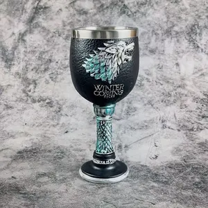 Kunststoff Alte 3D Fantasy Wolf König Becher Tasse Edelstahl Ein Lied von Eis Feuer Glas Mittelalter liche Schnees chmelze Becher Harz Tasse