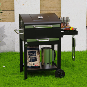 Charcoal Grill With <b>Trolley</b> Smoke Function Outdoor <b>BBQ</b> Grill 59.5x44.5x31cm Multifunctional Windproof Rustproof - Product Image 1