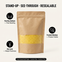 Sachet refermable en papier kraft biodégradable avec fenêtre transparente, impression personnalisée, emballage alimentaire pour snacks, thé, noix