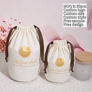 Bolsa de lino de algodón de fondo redondo de promoción para embalaje de vela, bolsa de regalo de algodón de muselina con logotipo de tamaño personalizado - Product Image 2
