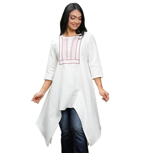 Asymmetrical Hem Round Neck Embroidery <b>Kurta</b> <b>Top</b> Apparel Dresses Wholesale for Women - Product Image 2