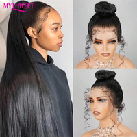 Perruque sans colle 360, cheveux humains lisses, pour femmes noires, perruque frontale HD en dentelle, cheveux vierges brésiliens bruts, prix d'usine en gros