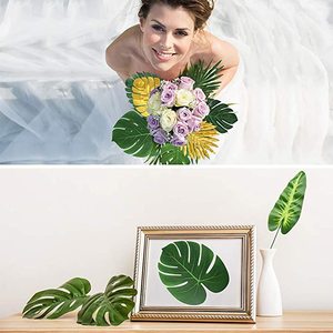 Feuilles de palmier artificielles, 7/13 sortes, feuille tropicale dorée avec tiges, décorations de feuilles de <span class=keywords><strong>Jungle</strong></span> - Product Image 4