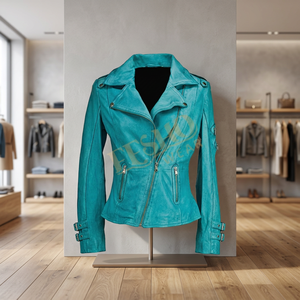 2014 Women's Winter Spring Autumn Motorcycle Outerwear Asymmetric <b>Fastening</b> Stylish Crinkle Leather Jacket Breathable Front - Product Image 2