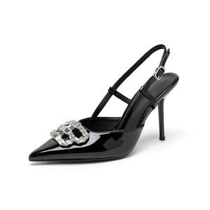 Élégantes Sandales d'Été Escarpins de Créateur Bout Pointu Boucle Diamant <span class=keywords><strong>B</strong></span> Talon Lanière Noire Sexy Mode Luxe pour Femmes Talons Aiguilles - Product Image 5