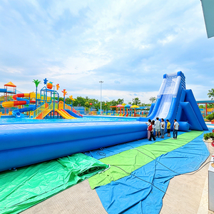 Toboggan aquatique gonflable géant bleu - Toboggan aquatique long à une seule voie avec zone de projection d'eau <span class=keywords><strong>pour</strong></span> événements et plaisir estival - Product Image 3