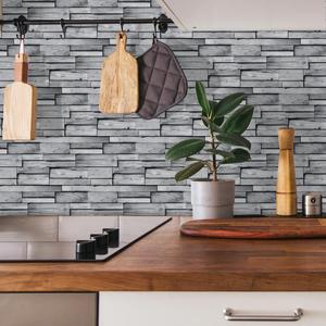Light Gray <b>Peel</b> <b>Stick</b> Grain Wallpaper Water-Resistant Oil-Proof <b>Wall</b> <b>Tiles</b> for Kitchen Backsplash Bathroom Decor Fireproof - Product Image 4