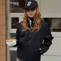 Blouson Bomber Vintage en Nylon pour Hommes et Femmes, Veste Courte Décontractée Ample à Fermeture Éclair avec Col Motard, Printemps Automne