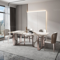 Table à manger rectangulaire en marbre blanc de style européen moderne et luxueux, réglable pour chambre à coucher, hôtel ou appartement