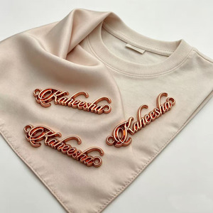 custom Garment Metal <b>Labels</b> 3D Embossed Metal Logo Rose Gold Plated Garment <b>Label</b> Flag Shape Custom <b>Name</b> Patch - Product Image 4