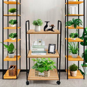 Estante de esquina multiusos de bambú de 3 niveles con ruedas Almacenamiento de tipo de pie ecológico para artículos para el hogar - Product Image 3