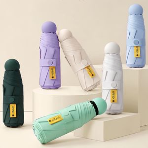 Wholesale 5-Fold Mini Pocket Umbrella with 6 Ribs UV Protection Fiberglass Custom Logo Print Five Folding Rain Mini Umbrella