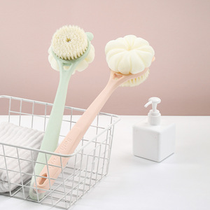 Bath Brush Double Sided Soft Bristles Flower Shape Long Handle Back Scrubber Pink Green PP Material - Product Image 2