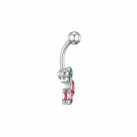 Anneau de nombril 14G en acier inoxydable 316L avec pendentif cerise mignon en zircon cubique, bijou de piercing pour nombril