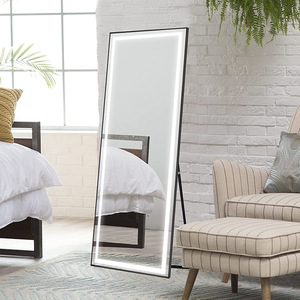 Miroir sur pied en gros, pleine longueur, LED à éclairage frontal, cadre doré, commande tactile, support en A, mural, pour chambre à coucher, moderne - Product Image 4