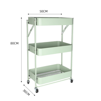 Chariot de rangement multifonctionnel moderne à 3 niveaux en fer vert avec rebord surélevé anti-basculement pour légumes de cuisine