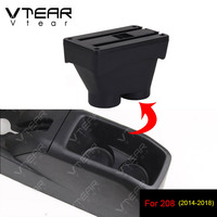 Vtear Boîte de rangement élégante en ABS et cuir PU pour accoudoir avant de voiture avec porte-gobelet USB, accessoires intérieurs pour Peugeot 208 2012-2021