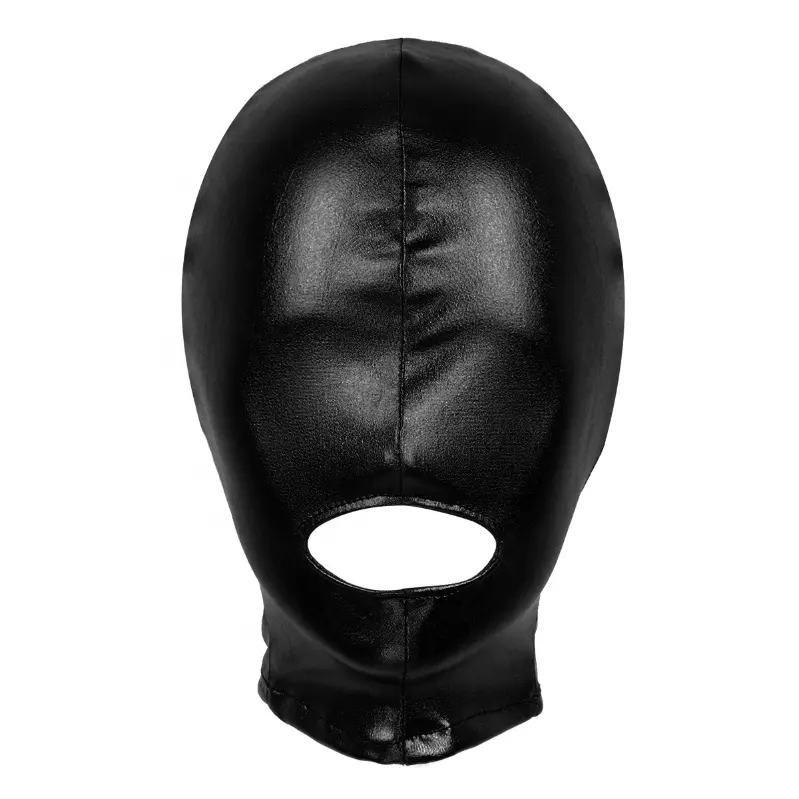 Unisex erkekler kadınlar lateks parlak metalik açık ağız deliği başlık tam yüz maskesi kaput için rol oynamak kostüm