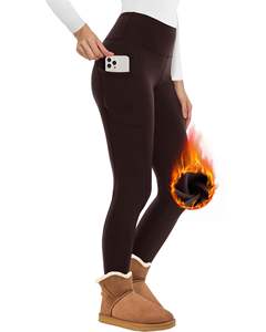 Leggings doublés en polaire femmes avec poches Leggings thermiques résistants à l'eau pantalons de Yoga chauds d'hiver <span class=keywords><strong>randonnée</strong></span> course - Product Image 6