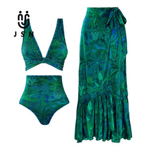 Maillot de bain vintage <span class=keywords><strong>pour</strong></span> femmes JSN, imprimé, décolleté plongeant, sexy, taille haute, ensemble bikini et <span class=keywords><strong>robe</strong></span> de plage longue, vêtements de bain réversibles - Product Image 1