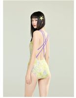 Nouveau maillot de bain une pièce professionnel pour femme, style frais, en mousseline imprimée, avec nœud, dos triangulaire, le plus vendu