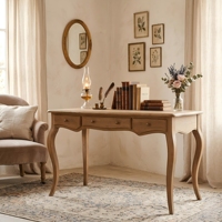 Escritorio Ejecutivo de Madera Maciza Estilo Francés Antiguo para Oficina en Casa, con Patas Curvas Talladas a Mano, 150x75x78cm, Personalizable HL315