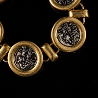 Bracelet chaîne à maillons mat style pièce de monnaie vintage, avec médaillon rond, Or et Argent, Bijoux fantaisie pour femme, Cadeau