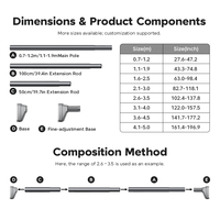 YIJIALE 30000 ㎡   Tringle à rideau réglable en acier de 32 mm, capacité de charge élevée, 1,1-3,5 m, avec verrouillage interne, personnalisable OEM pour salon
