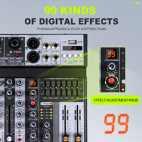 Consola de Mezclas Estéreo Mini ELM E6 de 6 Canales con Interfaz USB, 99 Controladores DSP, Construcción Metálica y Voltaje Universal