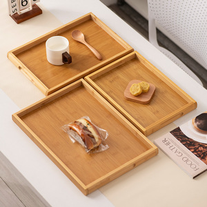 Natural <b>Striped</b> Bamboo Tray With Handles For Home Tea Bread Pastry Serving - Product Image 1
