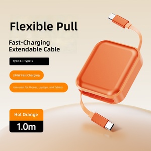 Câble de données rétractable USB Type-C vers Type-C 240W à charge rapide en PVC avec <span class=keywords><strong>garantie</strong></span> de 12 mois pour téléphone portable, tablette, voiture - Product Image 1