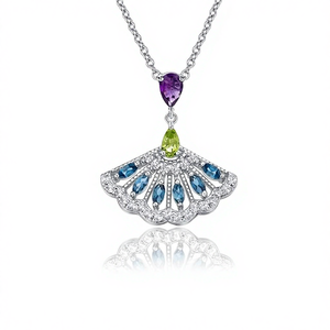 Colgante de la Serie Counterattack con Incrustaciones de Plata 925, Topacio Azul Londres, Amatista, Peridoto y Zafiro Blanco Sintético - Product Image 1