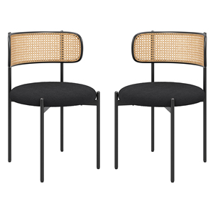 Best Selling <b>Dining</b> Room Kitchen Fabric Upholstered Rattan Back <b>Dining</b> <b>Chair</b> with Black Metal Legs - Product Image 1