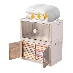 Boîte de <span class=keywords><strong>rangement</strong></span> en plastique transparente fauve pliable Vêtements Jouets Snacks Organisateur <span class=keywords><strong>Placard</strong></span> avec porte - Product Image 1