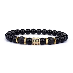 Inspire Courage black matt agate gemstones semi-precious stone beaded bracelets for men