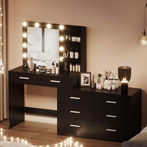Fabrication sur mesure en bois moderne noir Design femme Table de toilette de luxe taille moyenne <span class=keywords><strong>commode</strong></span> à <span class=keywords><strong>8</strong></span> <span class=keywords><strong>tiroirs</strong></span> avec tiroir - Product Image 3