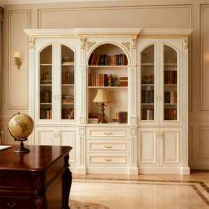 Librería de Madera Tallada para Villa, Puerta de Gabinete de Madera Maciza, Cuerpo de Roble Rojo, Madera Contrachapada Pintada, Librería con 3 Cajones, Fabricante Chino - Product Image 3