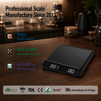 Báscula Digital Inteligente para Café Recargable Tipo-C, 3 kg, 0.1 g, con Temporizador, Báscula Electrónica de Alta Precisión, Herramienta de Cocina