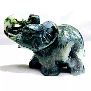 Piedra natural curativa para decoración del hogar, <span class=keywords><strong>elefante</strong></span> de ágata musgo con cristal tallado, piedra pulida - Product Image 1