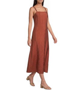 Women's Beige Maxi <b>Slip</b> Dress Minimalist Back Zipper Long Sleeveless Solid Color Breathable Summer Woven Polyester Dress - Product Image 4