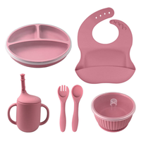 Bol en silicone de qualité alimentaire pour enfants, anti-chute, avec ventouse, couvercle, cuillère et fourchette, ensemble d'alimentation pour bébé en silicone