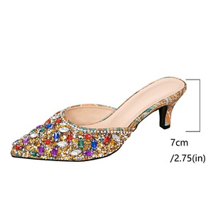 Elegantes Sandalias de Tacón con Punta Puntiaguda y Decoración de Pedrería, Tacón Medio, Sin Cordones, Zapatos de Mujer, Colores Mezclados - Product Image 2