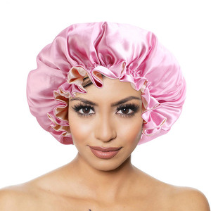 GTOP Vente en gros Bonnets de nuit en satin soyeux à double couche, avec bordure ondulée, couleur unie, personnalisables avec logo, pour femmes - Product Image 1