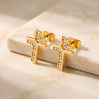 Boucles d'oreilles clous croix Xinyashang ER108901 en acier inoxydable 316 plaqué or 18 carats PVD avec zircon cubique 5A, bijoux pour femmes, logo personnalisé, marque