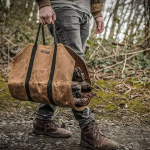 BSCI Factory priced Canvas Waxed <b>Holder</b> Bags for Bulk Storage of Wood <b>Fireplace</b> <b>Logs</b> and Firewood Carriers - Product Image 4