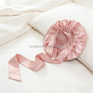 <span class=keywords><strong>LUMI</strong></span> Bonnet de nuit en satin de soie double couche coloré avec lien pour cheveux longs - Bandeau large 36x36cm - Product Image 1